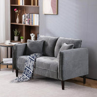 Hak 52 Inch Loveseat, Rounded Curved Arms, Biscuit Tufting, Wood Legs, Gray - BM299619