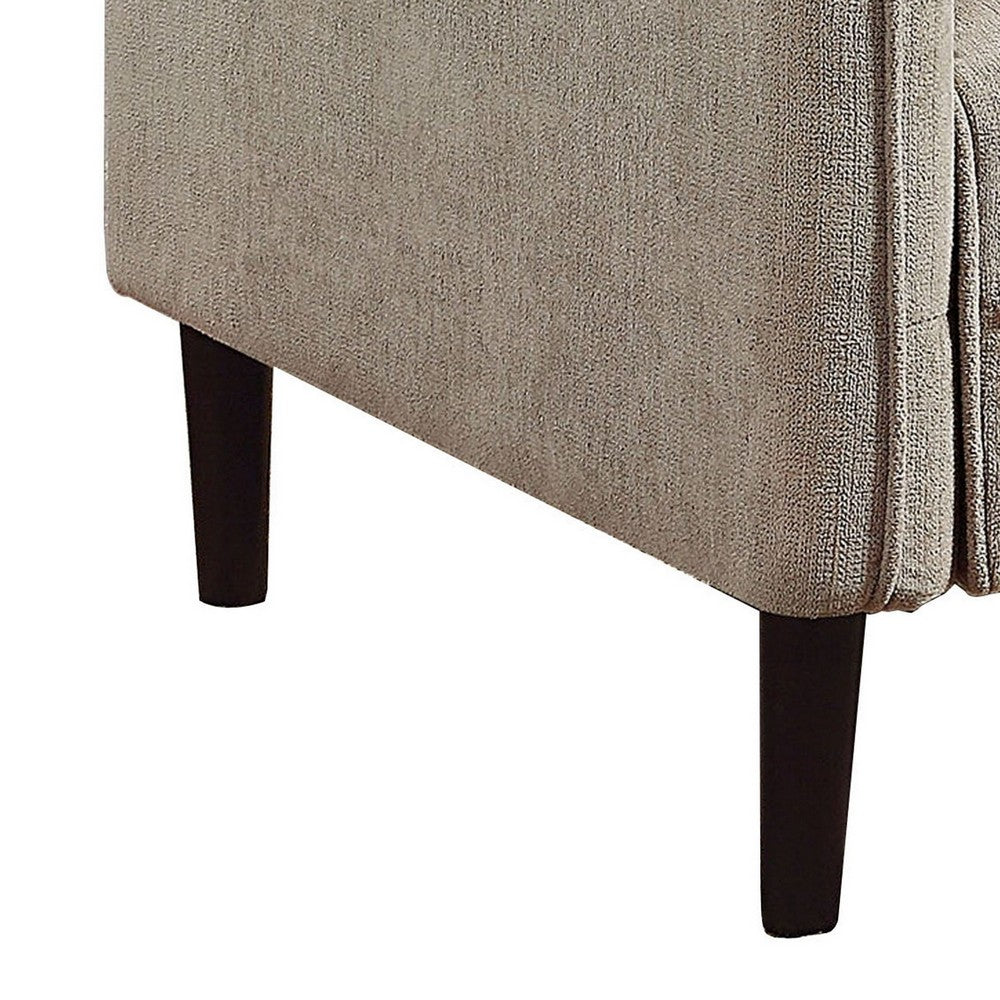 Hak 33 Inch Accent Chair, Rounded Arms, Biscuit Tufting, Wood Legs, Taupe - BM299621