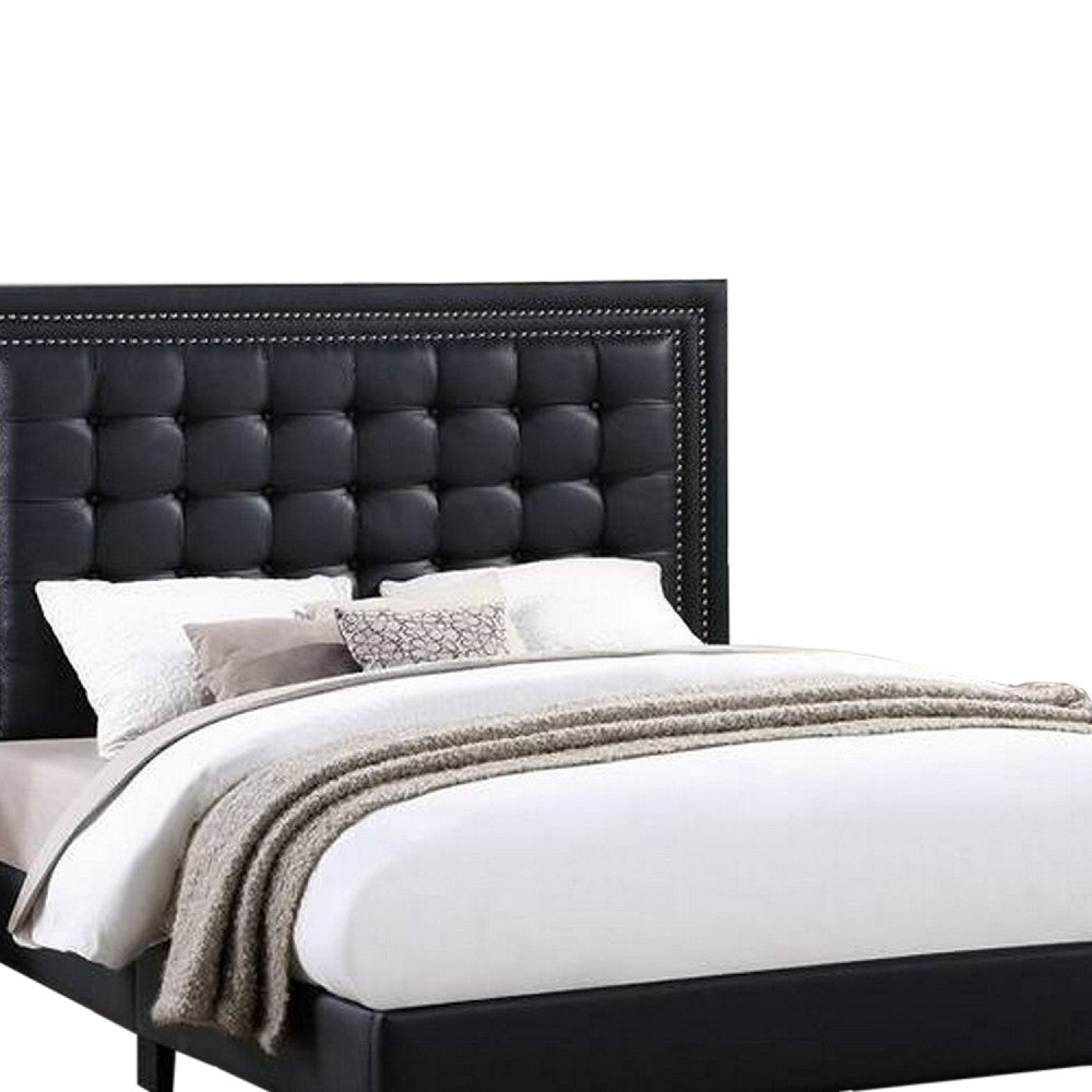 Vea Modern Platform Queen Bed, Deep Tufted Upholstery, Black Faux Leather - BM300185