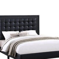 Vea Modern Platform Queen Bed, Deep Tufted Upholstery, Black Faux Leather - BM300185