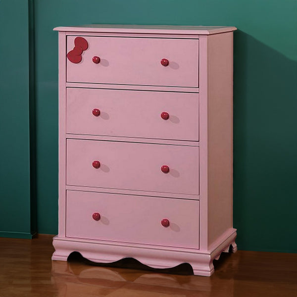 Zina 42 Inch Tall Dresser Chest, 5 Drawers, Striking Bow Accent, Warm Pink - BM300689