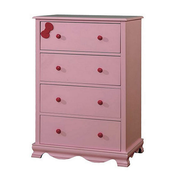 Zina 42 Inch Tall Dresser Chest, 5 Drawers, Striking Bow Accent, Warm Pink - BM300689