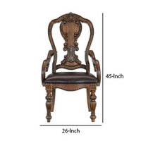 Devi 20 Inch Armchair, Queen Anne Backrest, Turned Legs, Rustic Brown  - BM301063