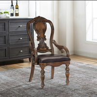 Devi 20 Inch Armchair, Queen Anne Backrest, Turned Legs, Rustic Brown  - BM301063