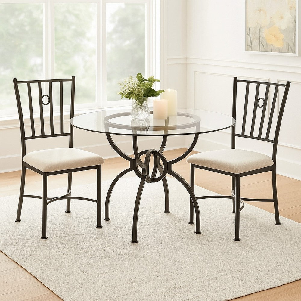 48 Inch Round Dining Table, Clear Glass Top, Interlocked Ring Motif Legs - BM302433