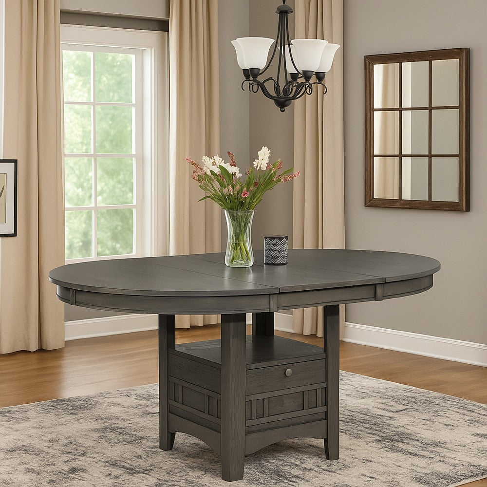 42-60 Inch Extendable Oval Dining Table, Shelf, Closed Storage, Smooth Gray - BM302436