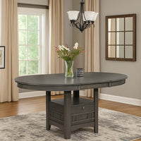 42-60 Inch Extendable Oval Dining Table, Shelf, Closed Storage, Smooth Gray - BM302436