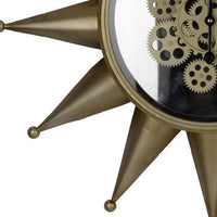 28 Inch Round Wall Clock, Sun Shaped Frame, Rich Brown, Bold Jet Black - BM302626