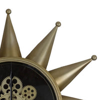 28 Inch Round Wall Clock, Sun Shaped Frame, Rich Brown, Bold Jet Black - BM302626