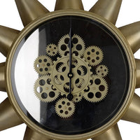 28 Inch Round Wall Clock, Sun Shaped Frame, Rich Brown, Bold Jet Black - BM302626