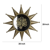 28 Inch Round Wall Clock, Sun Shaped Frame, Rich Brown, Bold Jet Black - BM302626