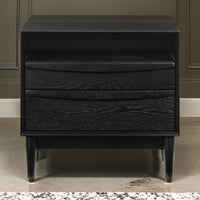 Mian 23 Inch Nightstand, 2 Drawer, Linear Undercut Handles, Wood, Black - BM308838