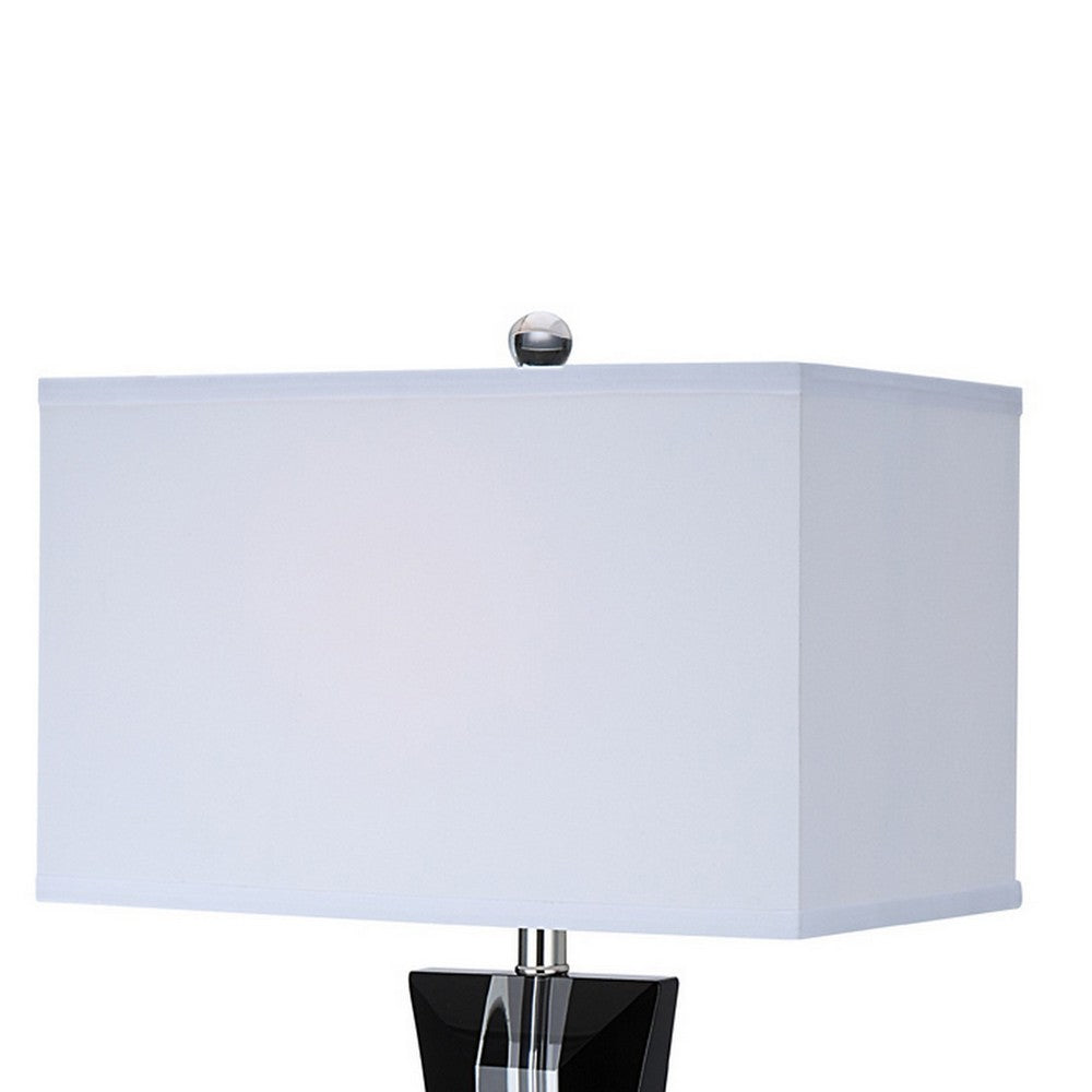 28 Inch Table Lamp, Glass Stand, White Rectangular Shade, Metal, Black - BM308922