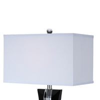 28 Inch Table Lamp, Glass Stand, White Rectangular Shade, Metal, Black - BM308922