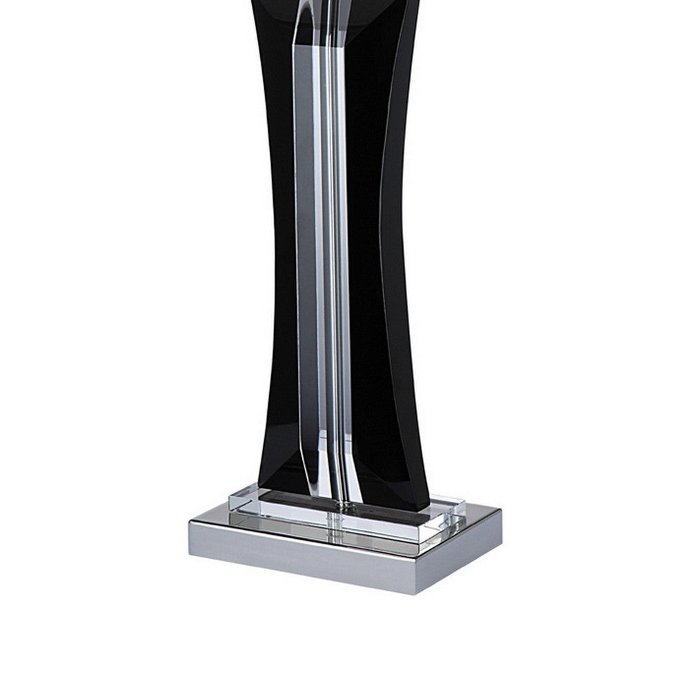 28 Inch Table Lamp, Glass Stand, White Rectangular Shade, Metal, Black - BM308922