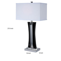28 Inch Table Lamp, Glass Stand, White Rectangular Shade, Metal, Black - BM308922