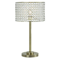 25 Inch Table Lamp with Round Crystal Drum Shade, Metal, Antique Brass - BM308925