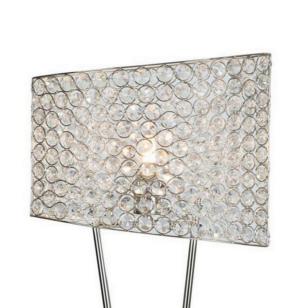 27 Inch Table Lamp, Asymmetrical Crystal Shade, Dimmer Switch, Metal Finish - BM308926