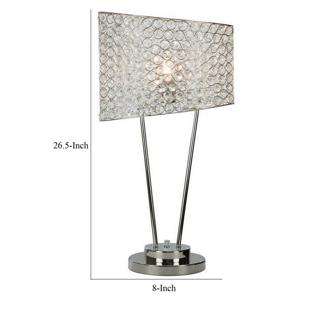 27 Inch Table Lamp, Asymmetrical Crystal Shade, Dimmer Switch, Metal Finish - BM308926