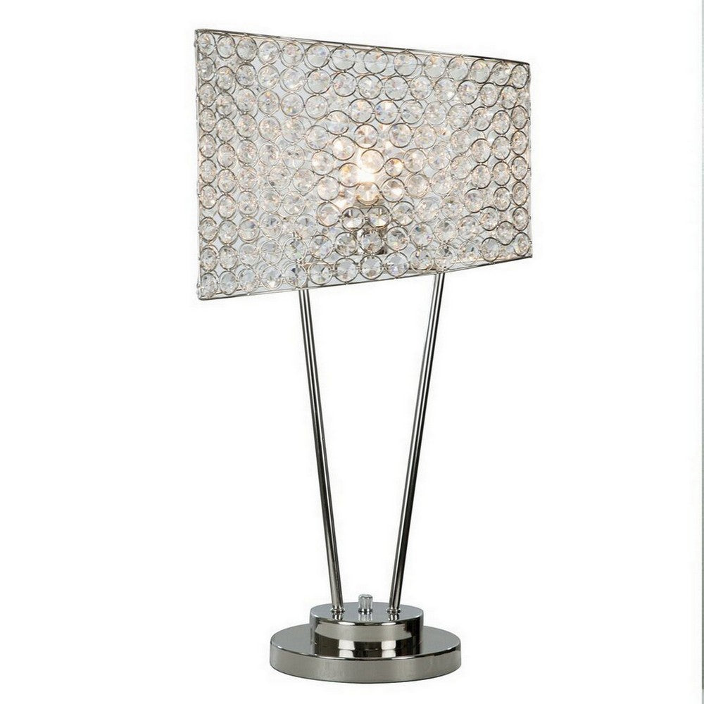 27 Inch Table Lamp, Asymmetrical Crystal Shade, Dimmer Switch, Metal Finish - BM308926
