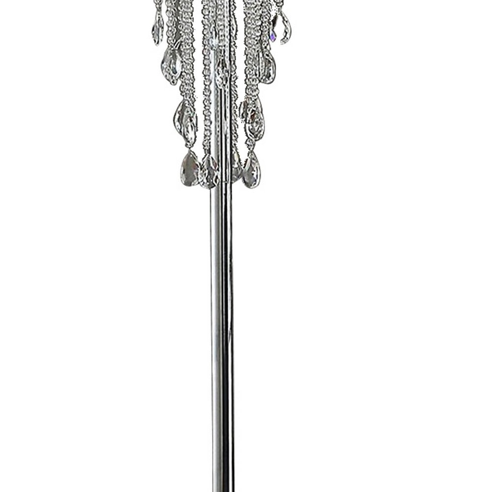 Cara 62 Inch Floor Lamp, Hanging Drop Design, Crystal and Metal, Chrome - BM308933