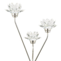 28 Inch Table Lamp, 3 Crystal Flower Shade, Stem Base, Metal, Nickel - BM308936