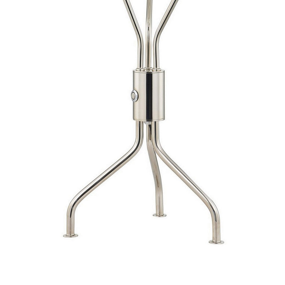 28 Inch Table Lamp, 3 Crystal Flower Shade, Stem Base, Metal, Nickel - BM308936