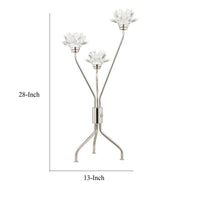28 Inch Table Lamp, 3 Crystal Flower Shade, Stem Base, Metal, Nickel - BM308936
