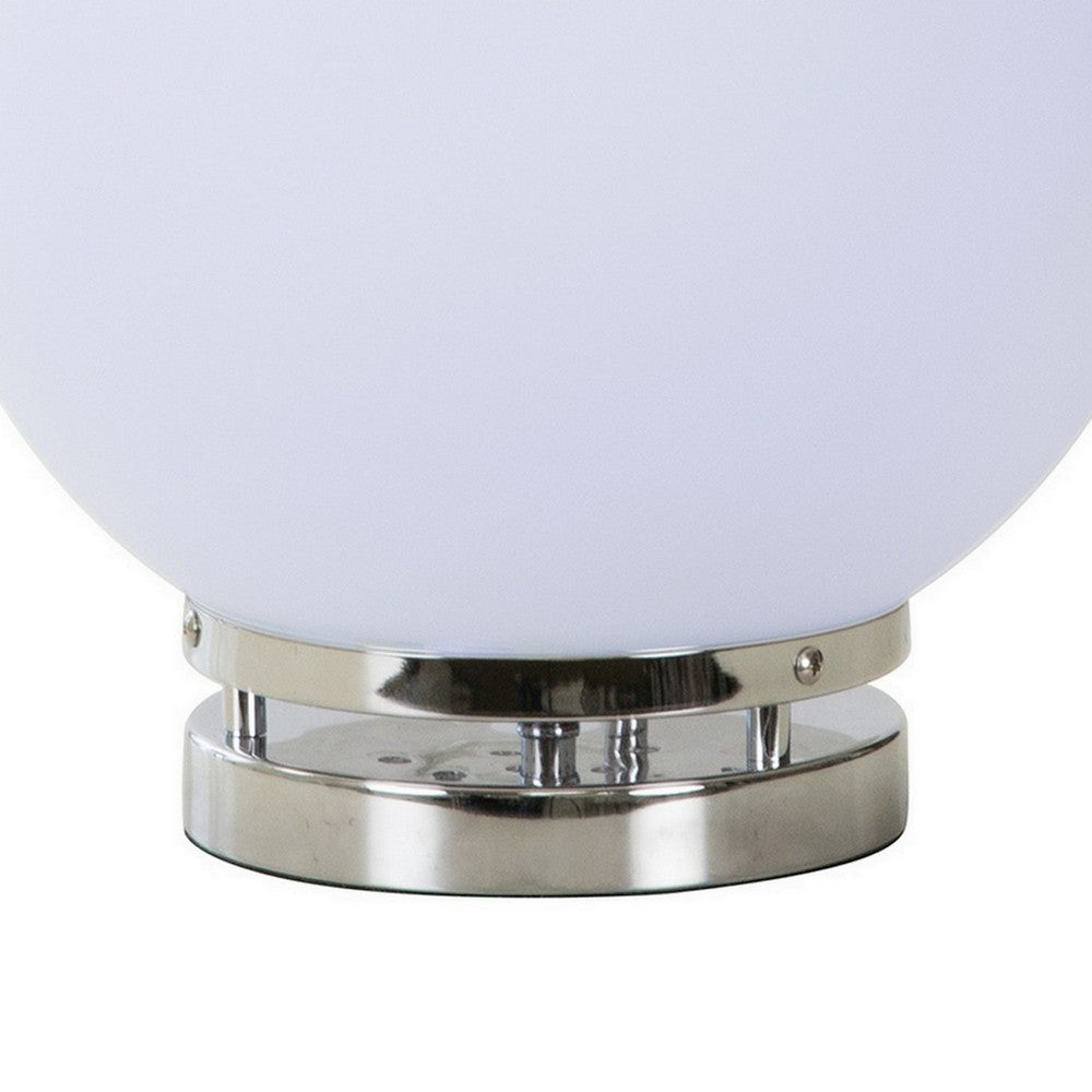 13 Inch Table Lamp, Globe LED Shade, Glass, Frosted White and Chrome  - BM308952