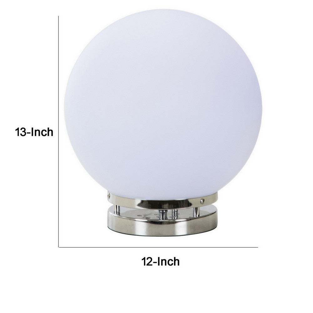 13 Inch Table Lamp, Globe LED Shade, Glass, Frosted White and Chrome  - BM308952