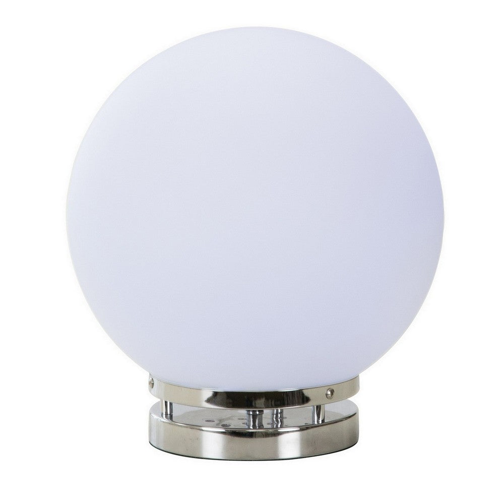 13 Inch Table Lamp, Globe LED Shade, Glass, Frosted White and Chrome  - BM308952
