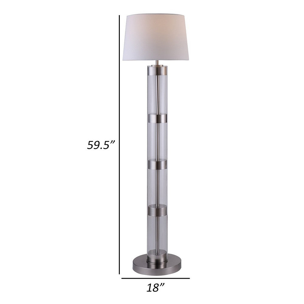 Kria 60 Inch Floor Lamp, Clear Glass Stand, Metal Bands, Satin Nickel - BM308962