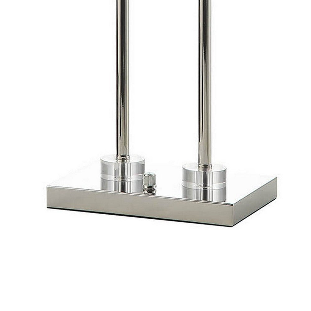 29 Inch Table Lamp with Dual Gray Shade, Glass and Metal, Nickel Finish - BM308963