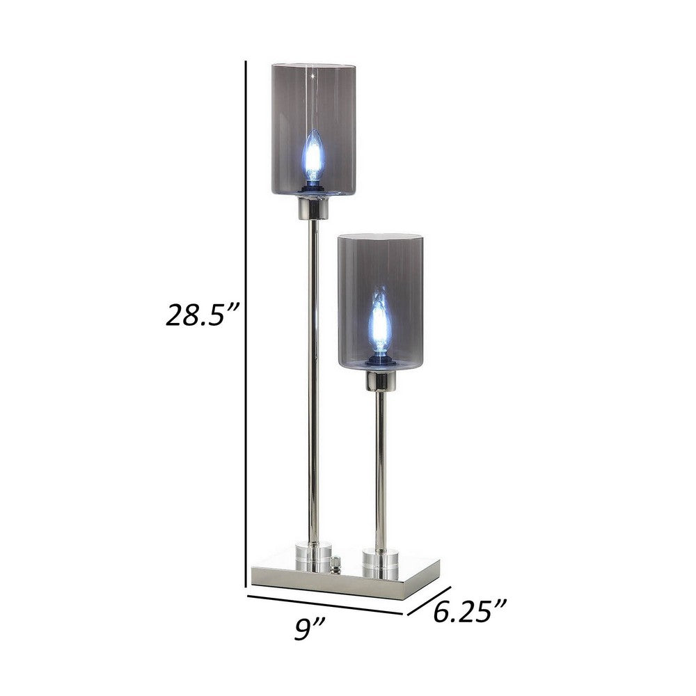 29 Inch Table Lamp with Dual Gray Shade, Glass and Metal, Nickel Finish - BM308963