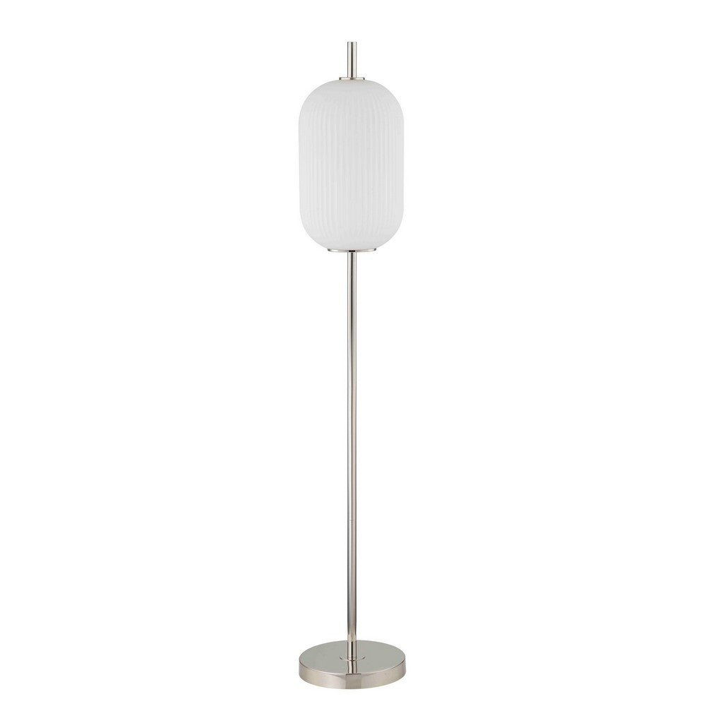 Aimy 58 Inch Floor Lamp, LED Glass Shade, Metal, Chrome and White Finish - BM308965