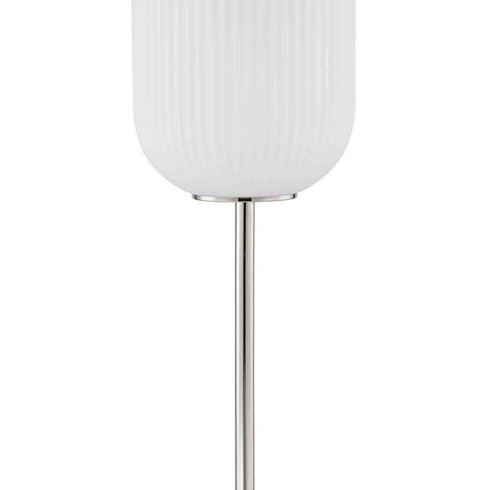 Aimy 58 Inch Floor Lamp, LED Glass Shade, Metal, Chrome and White Finish - BM308965