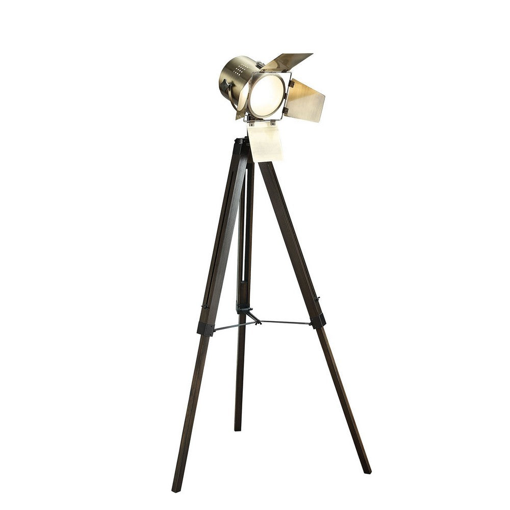 55 Inch Floor Lamp with Tripod Legs, Spotlight Design, Wood, Black Finish - BM308969