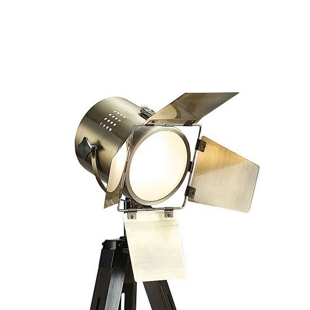 55 Inch Floor Lamp with Tripod Legs, Spotlight Design, Wood, Black Finish - BM308969