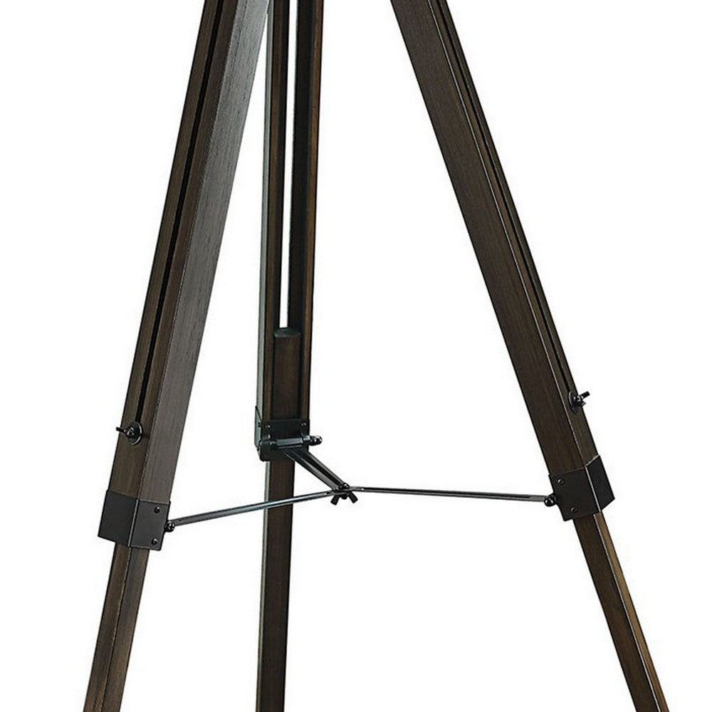 55 Inch Floor Lamp with Tripod Legs, Spotlight Design, Wood, Black Finish - BM308969