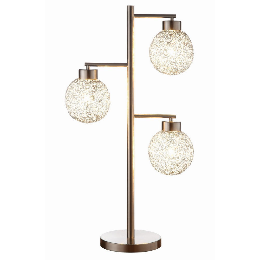 Fern 31 Inch Table Lamp with 3 Orb Shades, Metal, Sand Chrome Finish - BM308976