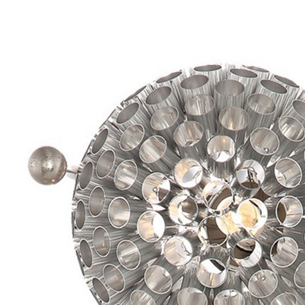 32 Inch Table Lamp, Round Shades, Curved Stem, Sand Chrome Finished Metal - BM308983