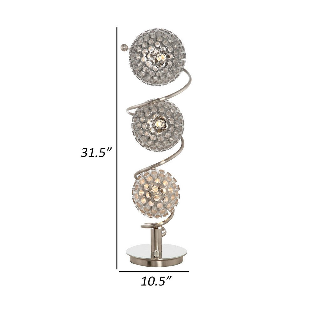32 Inch Table Lamp, Round Shades, Curved Stem, Sand Chrome Finished Metal - BM308983