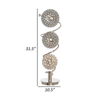 32 Inch Table Lamp, Round Shades, Curved Stem, Sand Chrome Finished Metal - BM308983