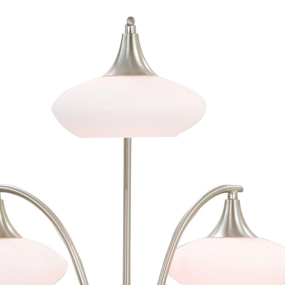 31 Inch Table Lamp, 5 Dome Shape Shades, Glass, Sand Chrome Finished Metal - BM308984