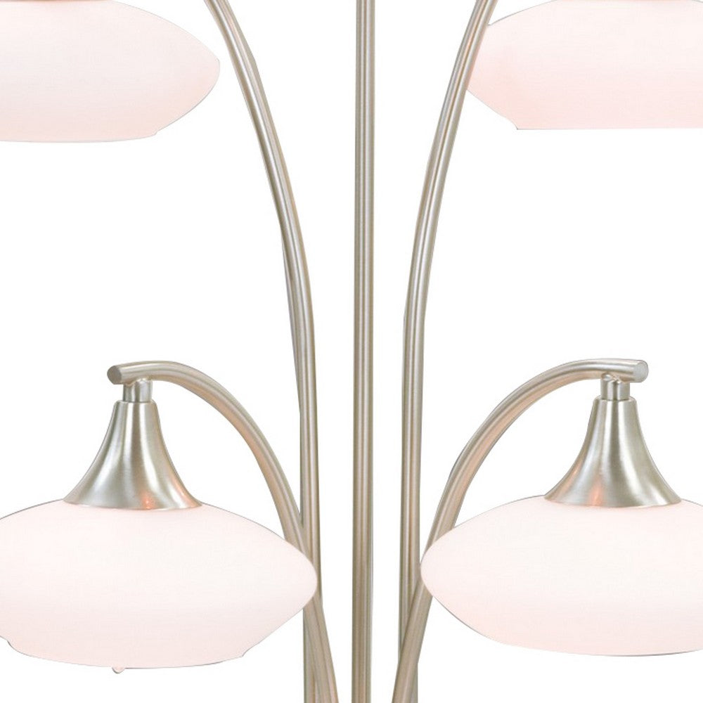 31 Inch Table Lamp, 5 Dome Shape Shades, Glass, Sand Chrome Finished Metal - BM308984