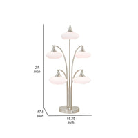 31 Inch Table Lamp, 5 Dome Shape Shades, Glass, Sand Chrome Finished Metal - BM308984