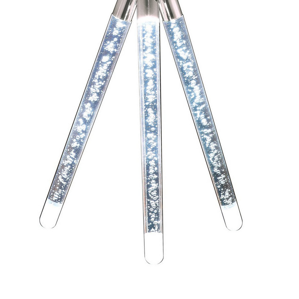 28 Inch Table Lamp, LED Tripod Base, Acrylic and Sand Chrome Finished Metal - BM308985