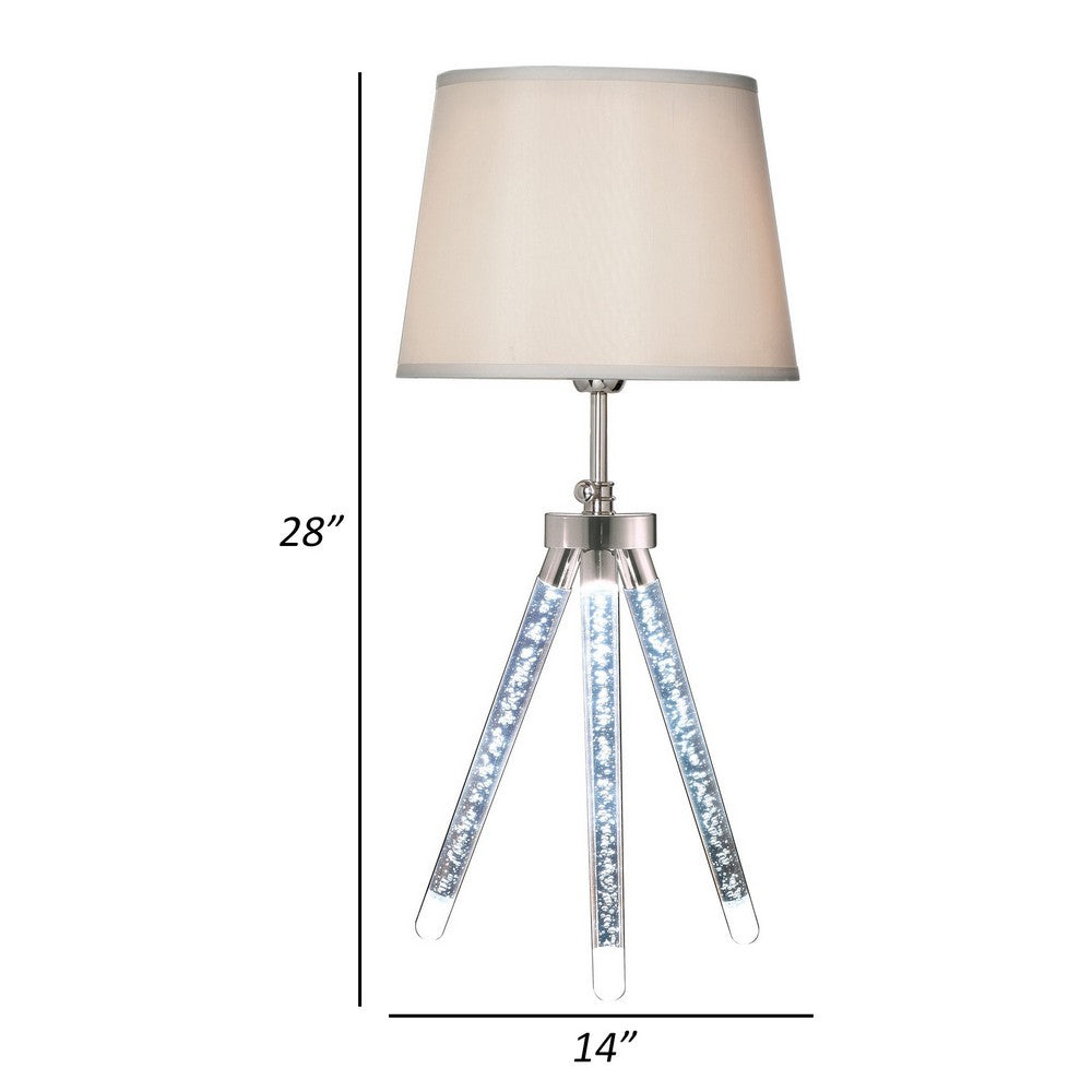 28 Inch Table Lamp, LED Tripod Base, Acrylic and Sand Chrome Finished Metal - BM308985