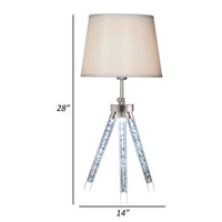 28 Inch Table Lamp, LED Tripod Base, Acrylic and Sand Chrome Finished Metal - BM308985