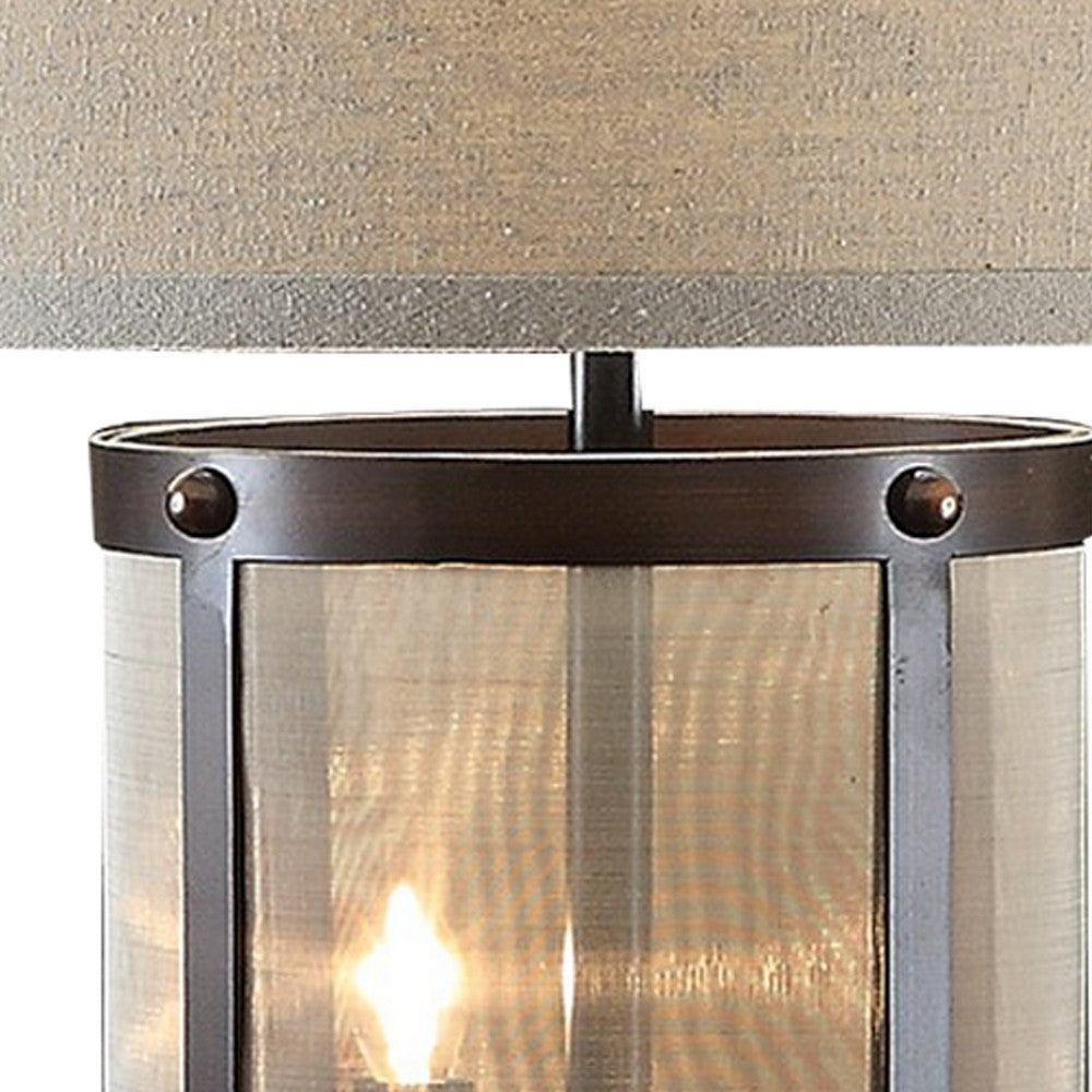 31 Inch Table Lamp, Classic Drum Fabric Shade, Modern Metal Base, Bronze - BM308997